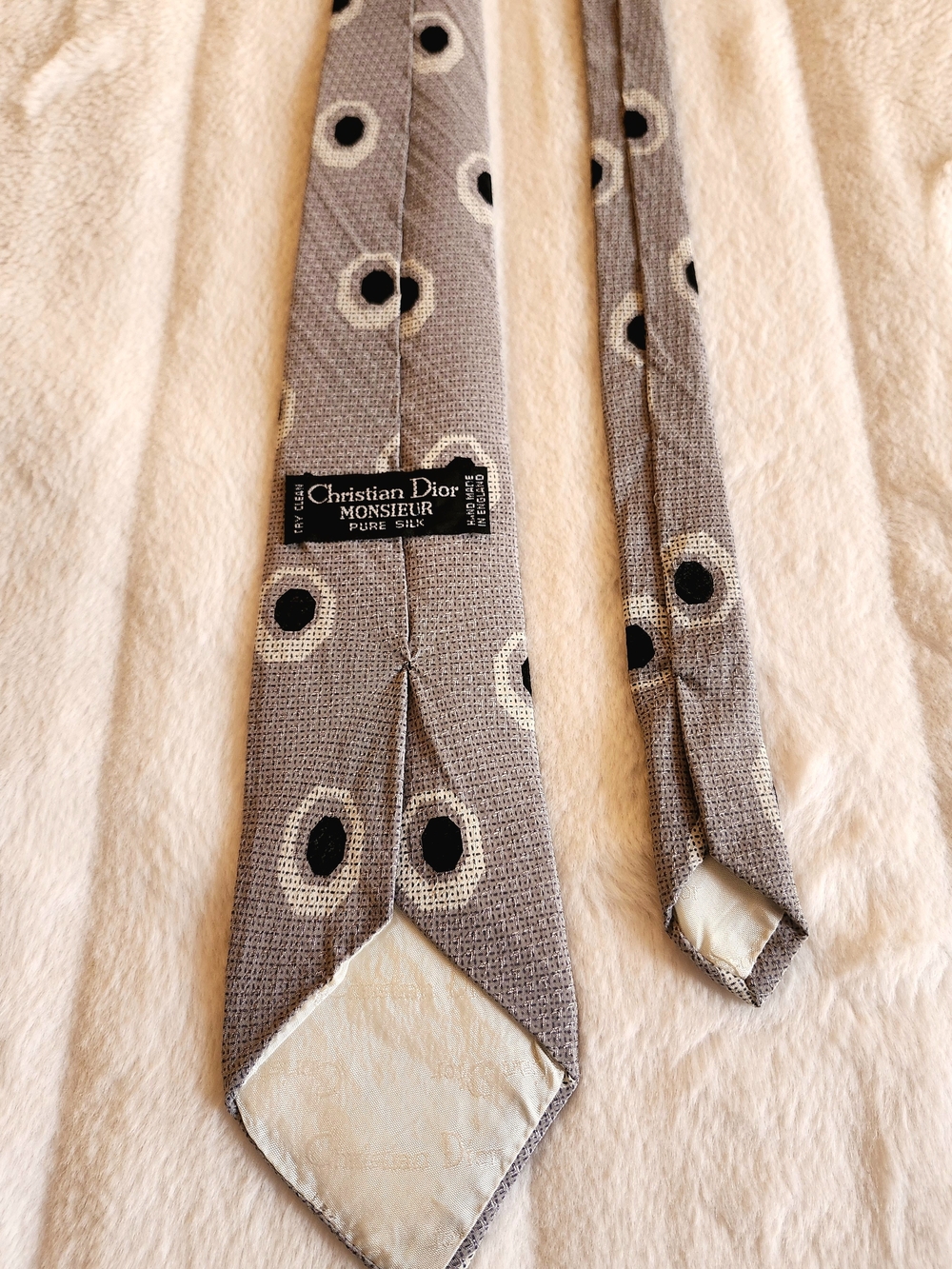 Vintage Christian Dior Grey Polka Dot Silk Tie